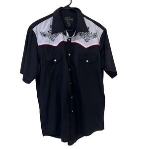 High noon rockability western black white Embroidered Shirt with pearl buttons L